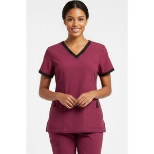 Scrubstar Active Stretch Extensible nurse scrubs top burgundy black Small